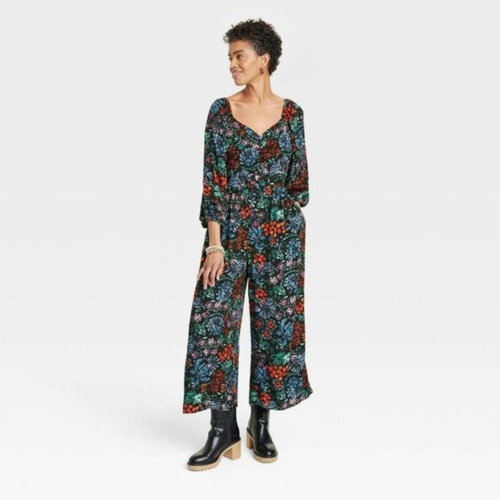Women's Puff 3/4 Sleeve Jumpsuit - Knox Rose Black Floral S